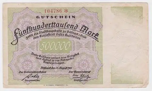 500000 Mark Banknote Gemeinde Pössneck 11.08.1923 (124804)