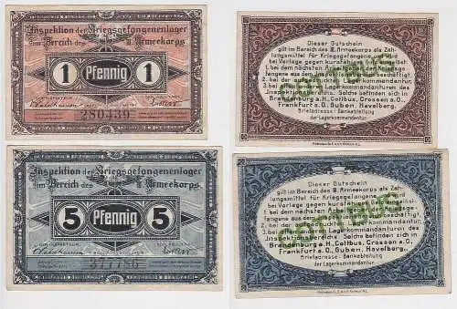 1 & 5 Pfennig Banknoten Kriegsgefangenenlager Cottbus um 1915 (148749)