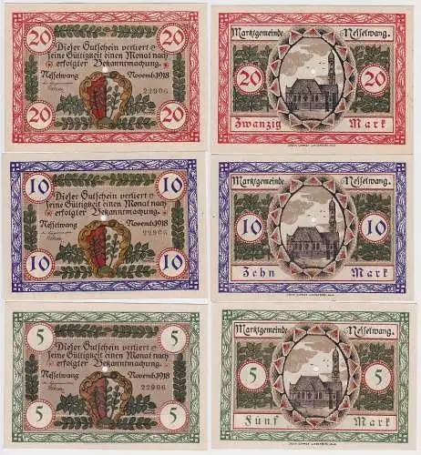 5,10 & 20 Mark Banknoten Notgeld Stadt Nesselwang November 1918 (143593)