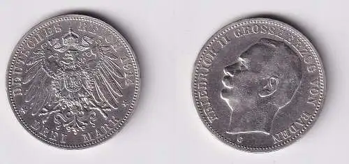 3 Mark Silbermünze Baden Großherzog Friedrich II 1914 Jäger 39 f.vz (141321)