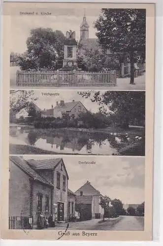 907911 Mehrbild Ak Gruß aus Beyern Denkmal, Kirche, Teichpartie, Dorfstraße 1937