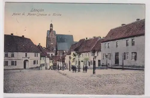 908129 Ak Löbejün Markt mit Marktstraße und Kirche 1910