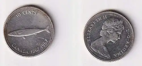 10 Cents Silber Münze Kanada Canada Fisch 1967 vz (166826)