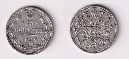 15 Kopeken Silber Münze Russland 1909 ss+ (167479)