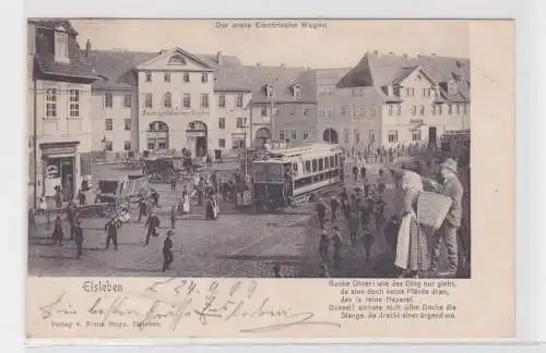 907166 AK Eisleben - Der erste Electrische Wagen, Straßenbahn 1903