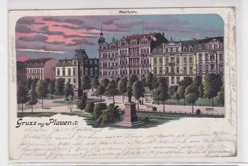 907160 AK Gruß aus Plauen im Vogtland - Albertplatz, Parkpartie 1900