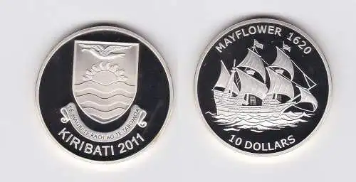 10 Dollar Silber Münze Kiribati 2011 Segelschiff Mayflower 1620 PP (155189)