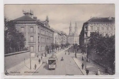 58538 Ak Magdeburg Wilhelmstraße mit Strassenbahn 1906