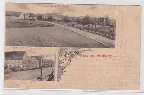 61267 Mehrbild Ak Gruß aus Merkwitz Gesamtansicht und Gasthof R.Lochmann 1908