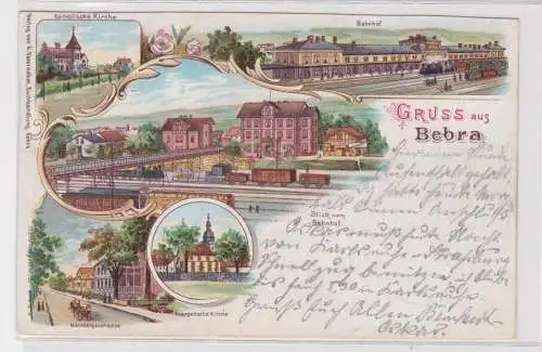 00617 AK Lithographie Gruss aus Bebra - Bahnhof, Kirchen usw.1898