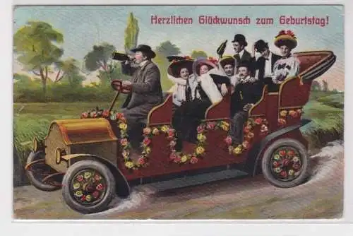 05007 Herzlichen Glückwunsch zum Geburtstag! Ak Auto mit Partygästen 1910