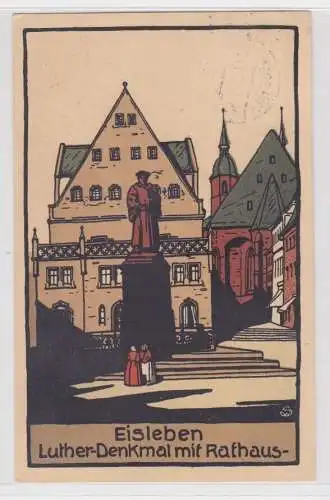 904484 Künstler Steindruck Ak Eisleben Luther-Denkmal mit Rathaus 1932