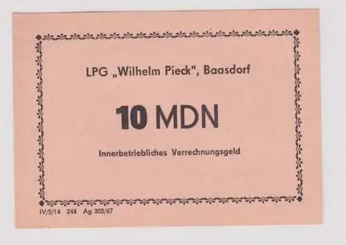 Banknote 10 Mark MDM DDR LPG Geld "Wilhelm Pieck" Baasdorf 1967 (165784)