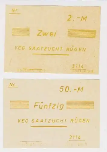 2 Banknoten 2 und 50 Mark DDR Geld VEG "Saatzucht Rügen" (165537)