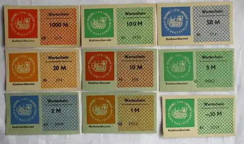 9 Banknoten 0,10 bis 1000 Mark DDR LPG Geld "Riethnordhausen" (160417)