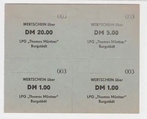 4 Banknoten 1 bis 20 Mark DDR LPG Geld "Thomas Müntzer" Burgstädt (164850)