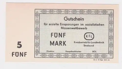 5 Mark Banknote Gutschein DDR Stralsund Kreisbetrieb für Landtechnik (165232)