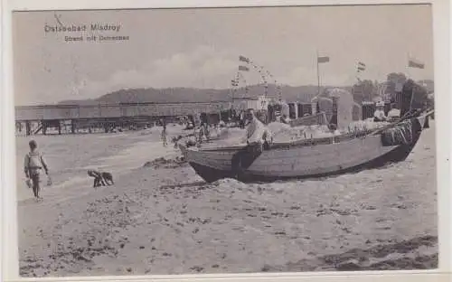 01083 Ak Ostseebad Misdroy Międzyzdroje - Strand mit Damenbad 1916