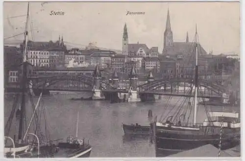 902653 AK Stettin (Szczecin) - Panorama mit Brücke, Kirche und Schiffen 1907