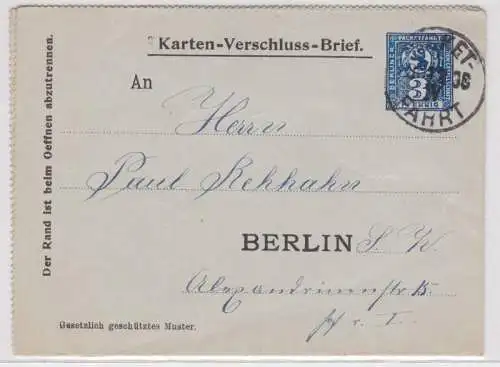 22047 Ganzsachen Karten-Verschluss-Brief Berliner Packetfahrt-AG 1896