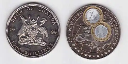 1000 Shillings Nickel Münze Uganda 1999 Die neue Euro Währung (121943)