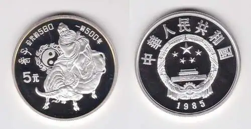 5 Yuan Silber Münze China 1985 "Laodse auf einem Wasserbüffel reitend" (138854)