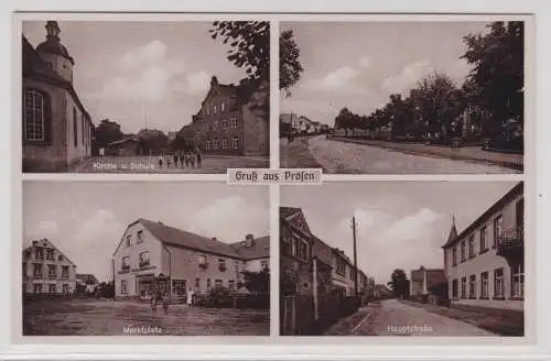 90722 AK Gruß aus Prösen - Kirche, Schule, Marktplatz, Hauptstraße um 1940