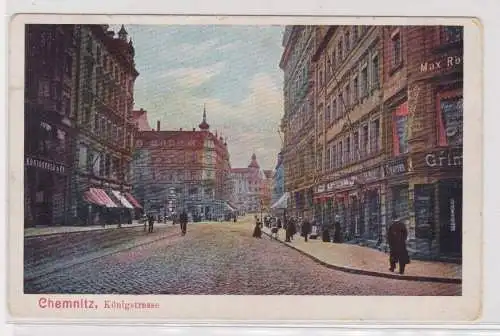 20414 AK Chemnitz - Königstrasse, Straßenansicht mit Geschäften 1906
