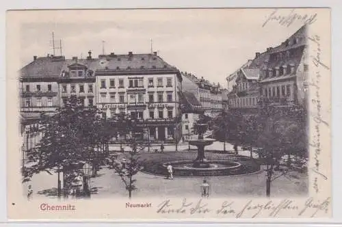 906259 AK Chemnitz - Neumarkt, Straßenansicht mit Geschäften, Bahnpost 1902