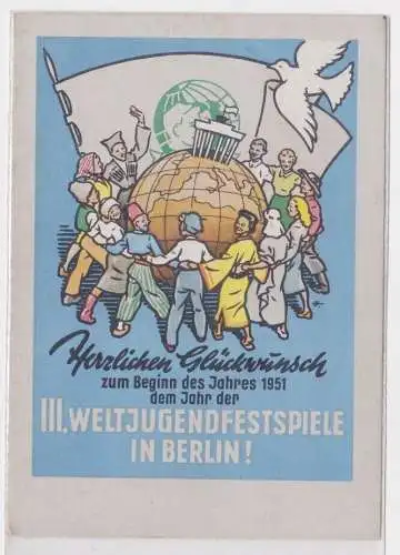 905660 AK Herzlichen Glückwunsch III. Weltjugendfestspiele in Berlin! 1951