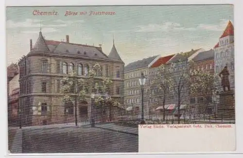 906248 Ak Chemnitz - Börse mit Poststrasse, Straßenansicht