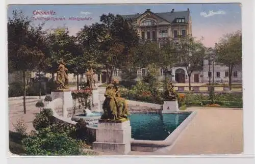 906373 Ak Chemnitz - Schillingsfiguren, Königsplatz 1914