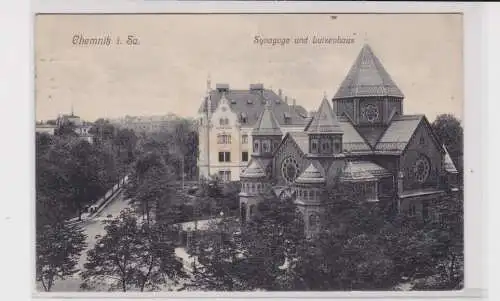 904906 Ak Chemnitz Synagoge und Luisenhaus 1918