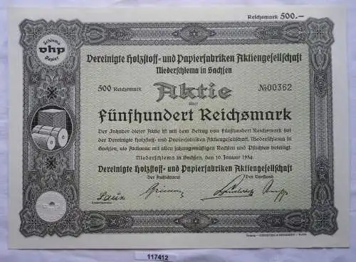 Aktie Vereinigte Holzstoff- & Papierfabriken Niederschlema 1934 (117412)