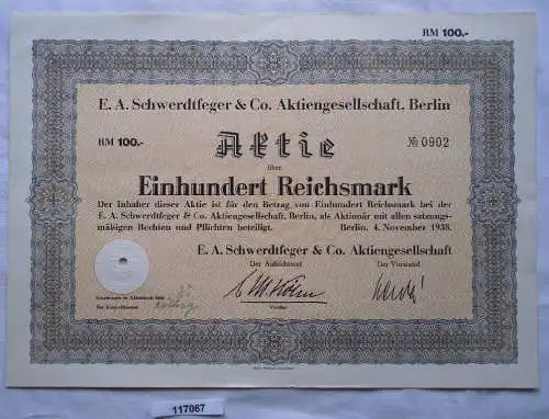 Aktie E.A.Schwerdtfeger & Co AG Berlin 4.November 1938 (117067)