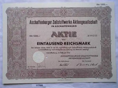 Aktie Aschaffenburg Zellstoff- & Papierfabrikation Februar 1942 (117650)