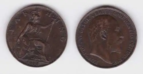 1 Farthing Kupfer Münze Großbritannien 1905 ss (143533)