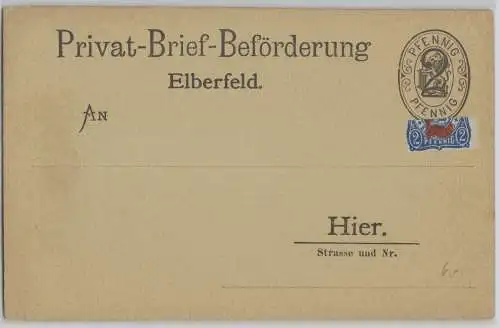 26786 Privatpost Ganzsachen Karte Privat Brief Beförderung Elberfeld vor 1900