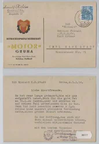 96177 Postkarte Betriebssport Gemeinschaft Motor Grüna Sektion Fussball 1954