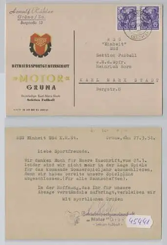 45441 Postkarte Betriebssport Gemeinschaft Motor Grüna Sektion Fussball 1954