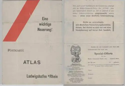 45844 Reklame Klapp Postkarte Atlas Versicherung Ludwigshafen am Rhein um 1900