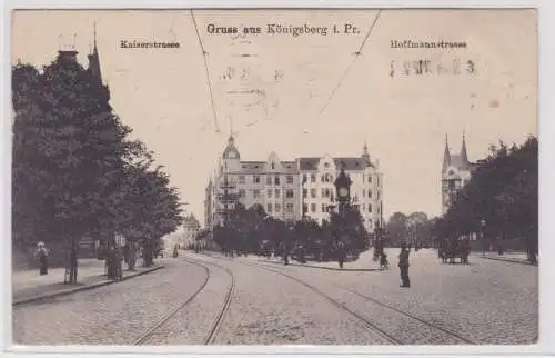 94591 Feldpost Ak Gruß aus Königsberg i.Pr.Kaiserstraße Ecke Hoffmannstraße 1914