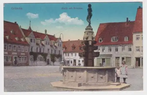 90176 Ak Grimma Markt mit Brunnen und Stehbierhalle um 1915