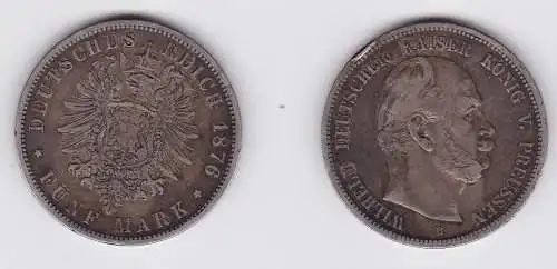 5 Mark Silbermünze Preussen Wilhelm I 1876 B Jäger 97 f.ss (132582)