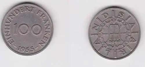 100 Franken Kupfer Nickel Münze Saarland 1955 ss+ (138520)
