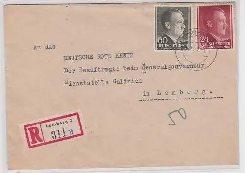 23424 R-Brief mit Briefmarken Generalgouvernement Lemberg Ukraine 1942