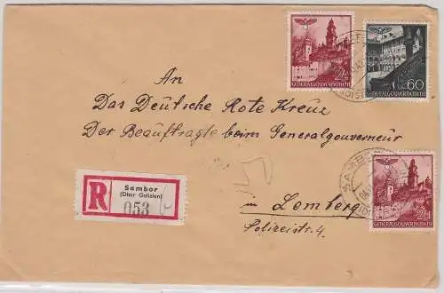 907498 R-Brief mit Briefmarken Generalgouvernement Sambor Distrikt Galizien 1942