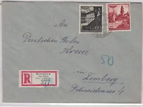 907936 R-Brief mit Briefmarken Generalgouvernement Bolechow Dist. Galizien 1942