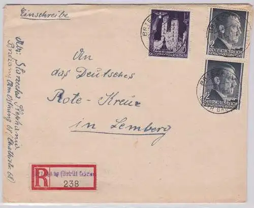 908210 R-Brief mit Briefmarken Generalgouvernement Brzeżany Distr. Galizien 1942