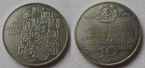 DDR Gedenk Münze 10 Mark 40.Jahrestag der DDR 1989 fast Stempelglanz (135589)